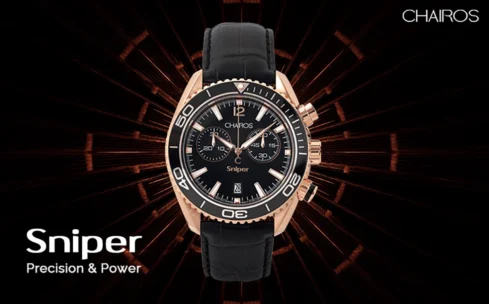 rose gold black leather chairos watch