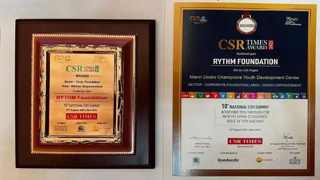 RYTHM Foundation Recognised  with Bronze Award at CSR Times Awards 2023