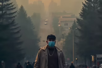 An awareness-style graphic highlighting a global air pollution statistic from the World Health Organization, emphasizing that the majority of people are exposed to unhealthy air quality.