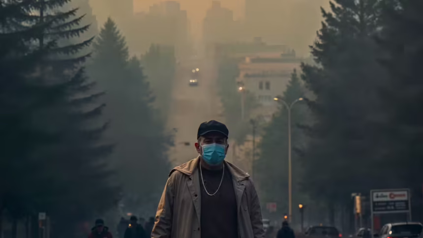 An awareness-style graphic highlighting a global air pollution statistic from the World Health Organization, emphasizing that the majority of people are exposed to unhealthy air quality.
